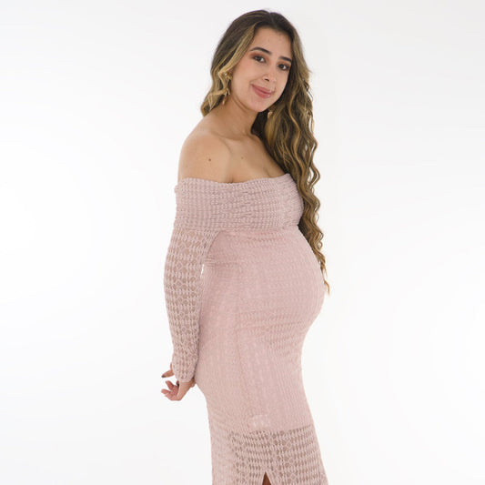 VESTIDO BLONDA HOMBROS DESCUBIERTOS ROSA