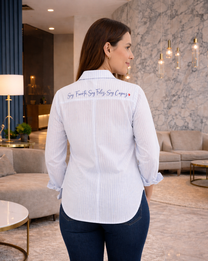 CAMISA MATERNA POPELINA RAYAS AZUL