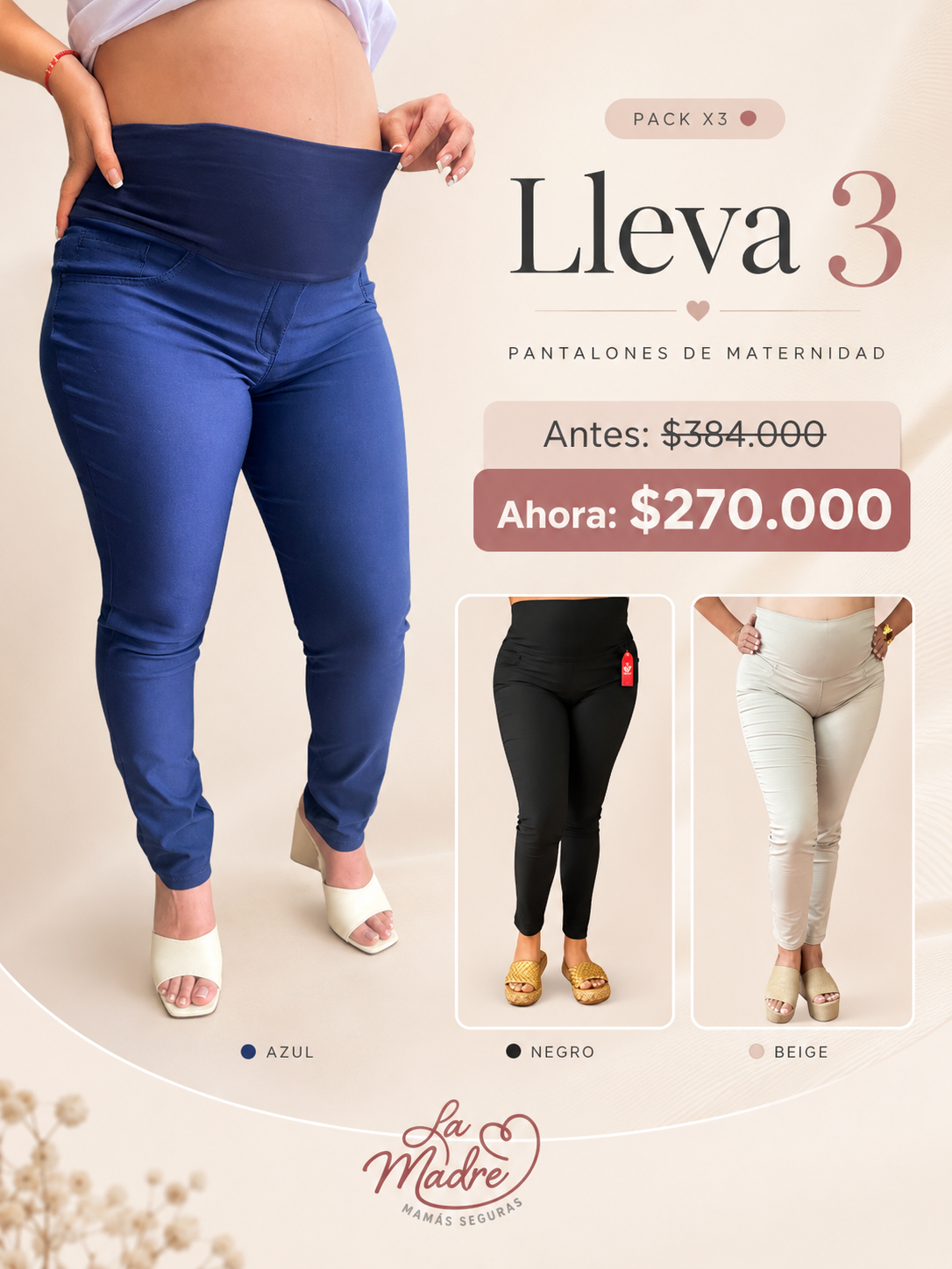 PANTALON MATERNO LEANDRO PACK X 3 (OFERTA)