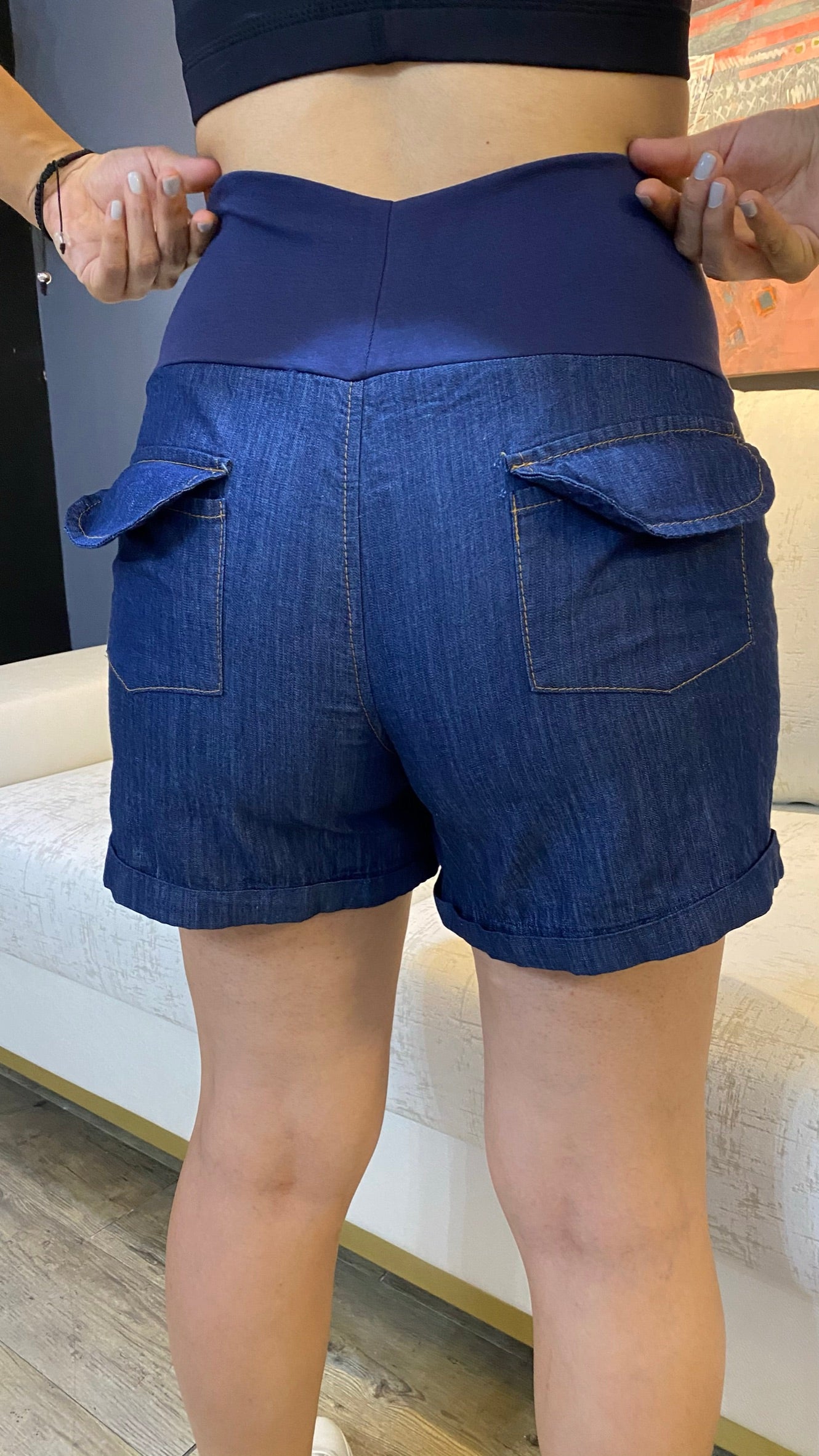 short materno en chambray